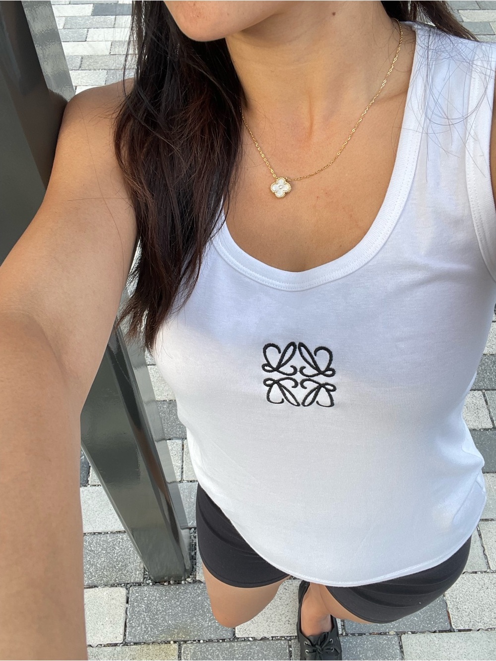 ALO Yoga White Tank Top with Black Logo Embroidery